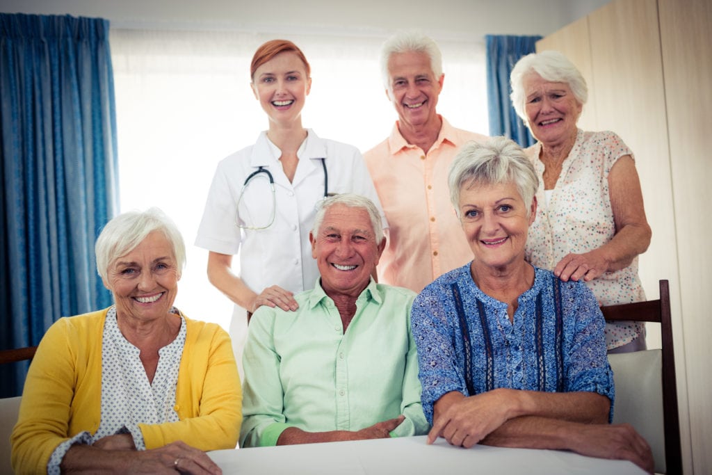 Portrait of a group of pensioners with nurse in the retirement in Glenolden, PA Portrait of a group of pensioners with nurse in the retirement in Glenolden, PA